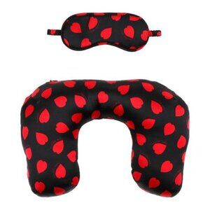 NEW STELLA MCCARTNEY Black Red Heart 100% Mulberry Silk Travel Pillow Mask Set
